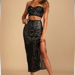 Lulus Stunning Impression Black Sequin Two-Piece Midi Dress